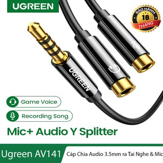 Cáp chuyển cổng 3.5mm ra 2 cổng 3.5mm Mic và Tai nghe (đầu cái) cao cấp - UGREEN AV141