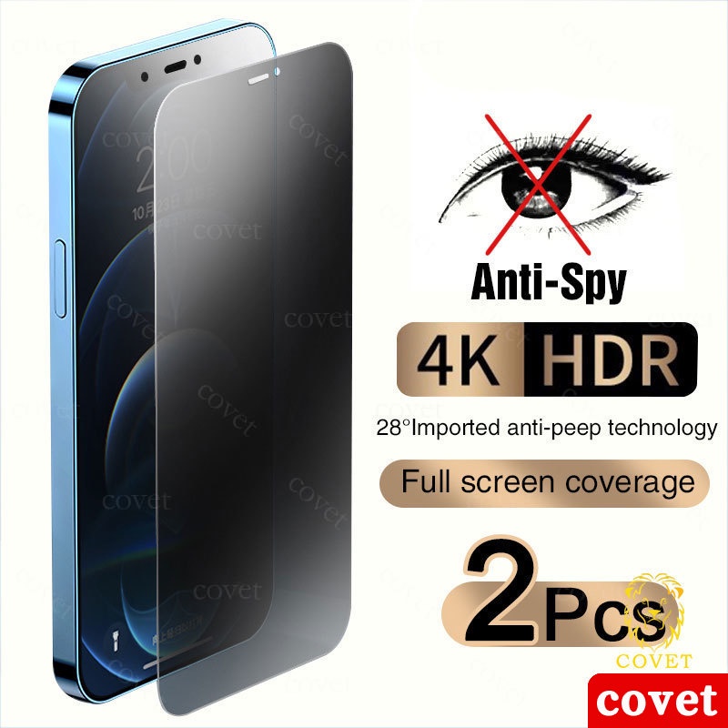 COVET 2Pcs Chống Nhìn Trộm Kính cường lực tương thích Cho iPhone 11 12 13 14 Pro Max Mini 14 Plus XS Max XR X 6 6S 7 8 Plus SE 2020 2022