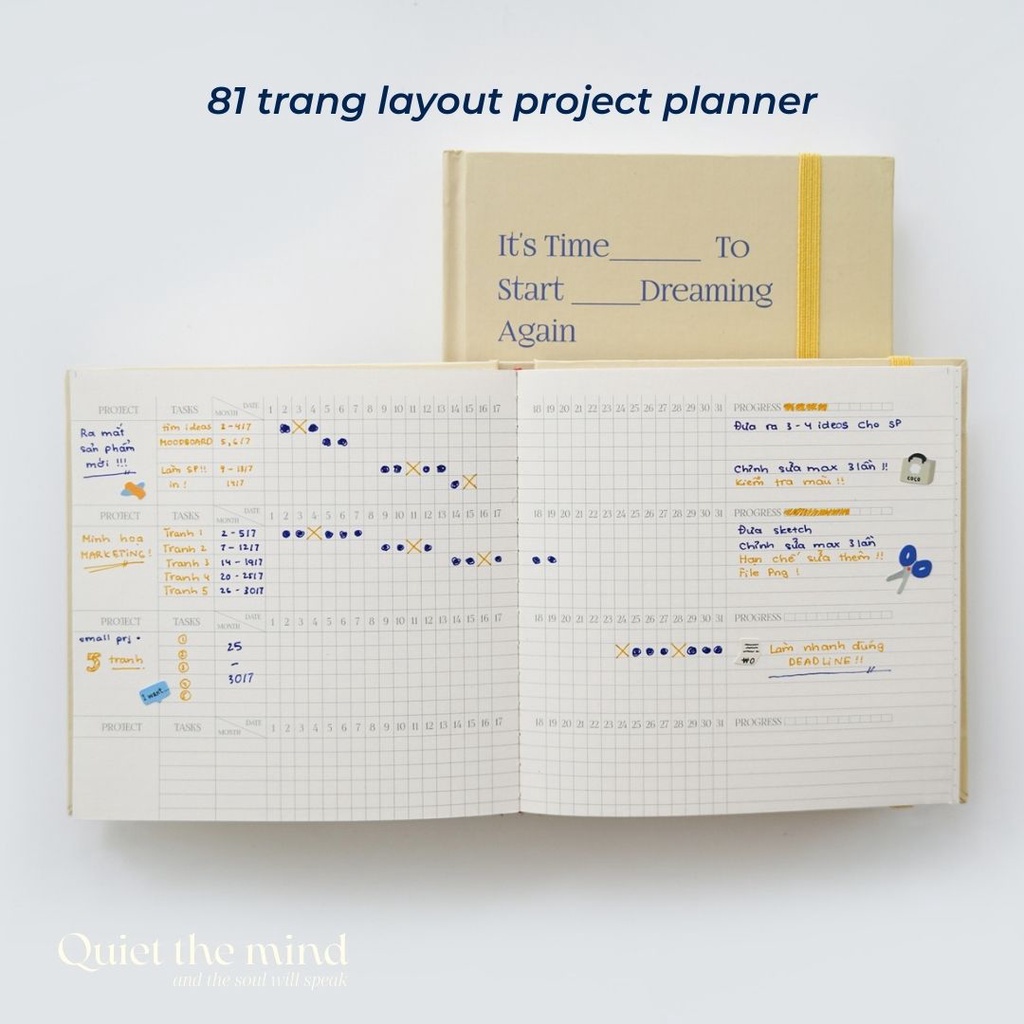 Sổ kế hoạch project planner quản lý dự án cá nhân hình vuông 130gsm Crabit Vàng
