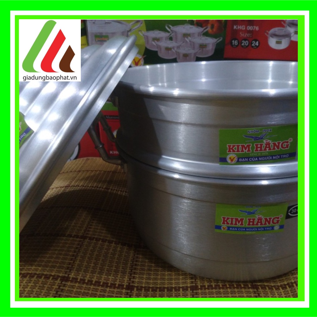 Nồi/xửng hấp hông xôi 1 đáy + 1 ngăn nhôm xi bóng size 24 26 28 30 32 34 36 38 40 Kim Hằng Chính hãng