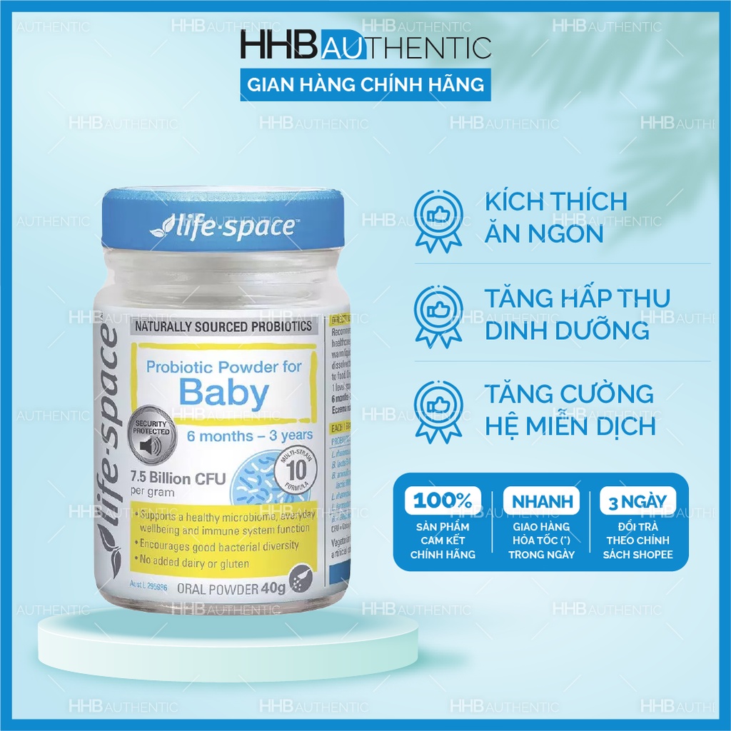 Men vi sinh cho trẻ từ 6 tháng đến 3 tuổi Life Space Probiotic Powder for Baby 40gram - Xuất xứ Úc