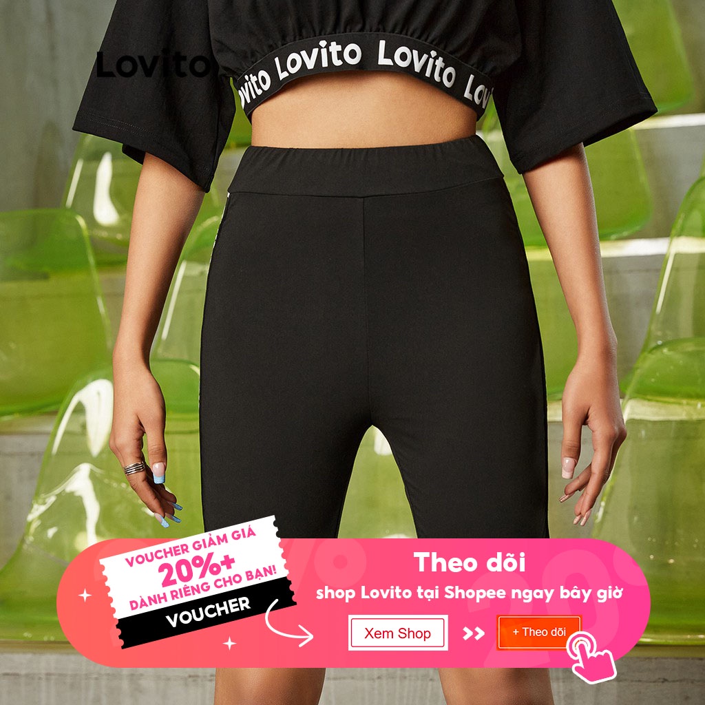 Quần short Lovito màu trơn phối viền phong cách cơ bản thường ngày L16EE52 (Màu đen) | BigBuy360 - bigbuy360.vn