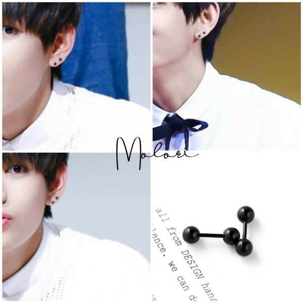 Bông tai nam nữ 2 đầu bi tròn màu đen bóng đẹp phụ kiện trang sức unisex thời trang hàn quốc - molori