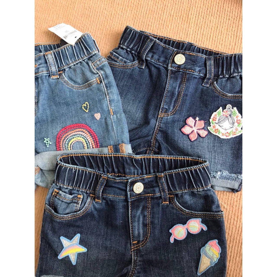 7-18kg Quần Short Jean Bé Gái GP - Xanh Hoa Cầu Vồng