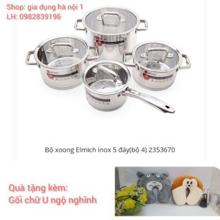 Bộ nồi elmich 3670 ❤ bộ nồi cao cấp inox elmich 16 20 24cm quánh 16cm 5 đáy hàng nhập khẩu