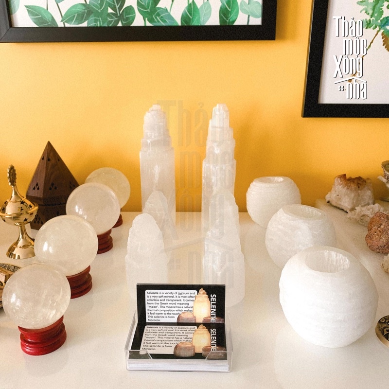 Đế nến Selenite hình tròn - nhập khẩu USA - Thảo Mộc Xông Nhà