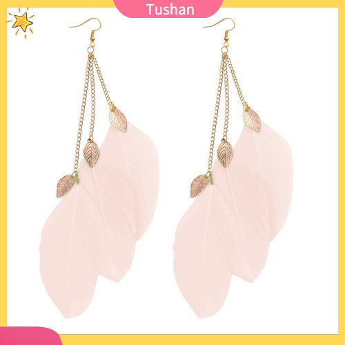 Khuyên tai dài gắn lông vũ tự làm thời trang xinh xắn cho nữ