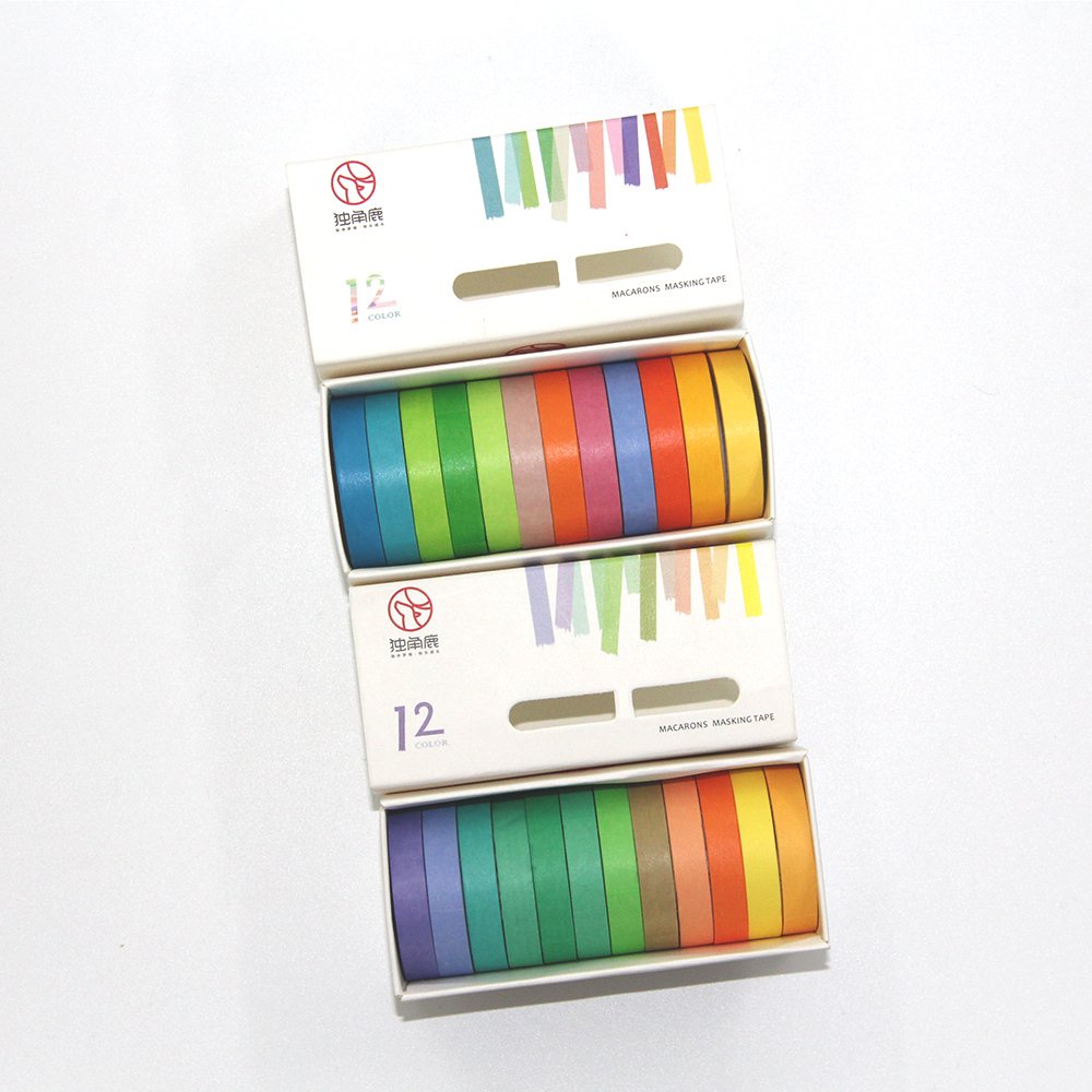 Washi tape set 12 cuộn macarons WS05 - Băng keo dán màu pastel trang trí sổ tay