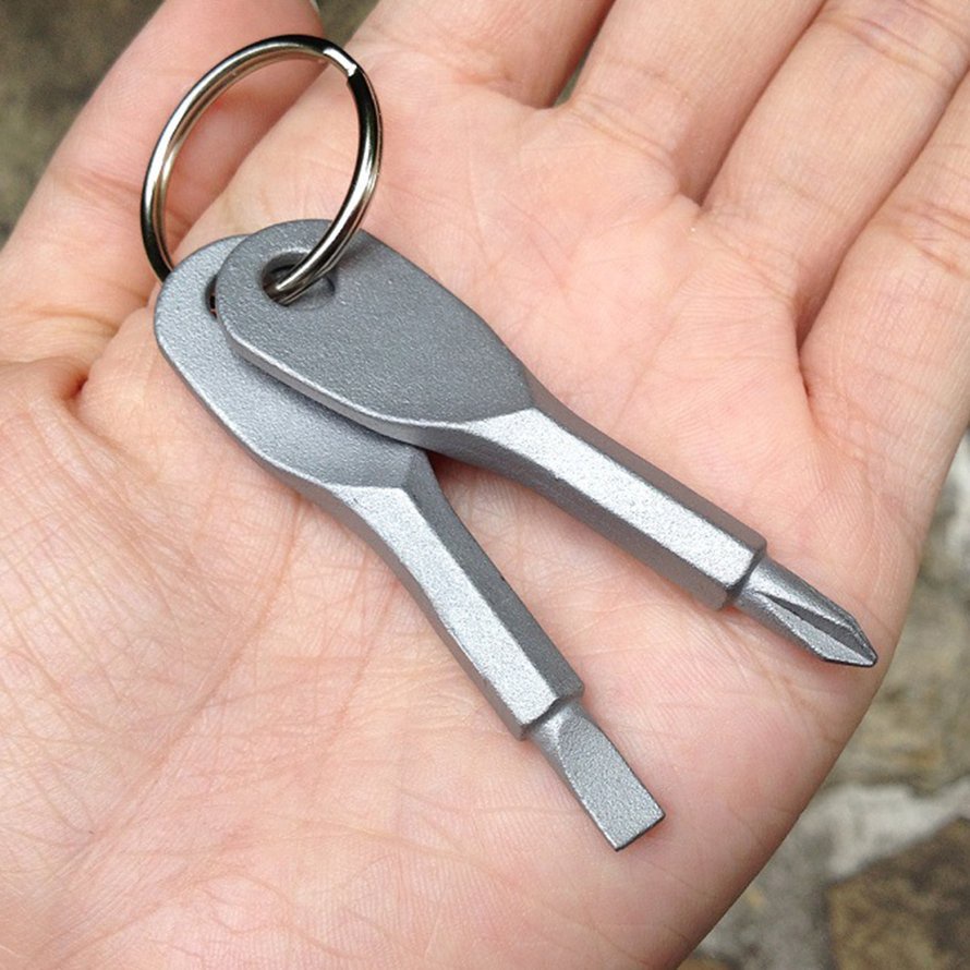 EASYGO 2 cái Tua vít bằng thép cầm tay ngoài trời Đầu phẳng chữ thập với vòng chìa khóa EG315