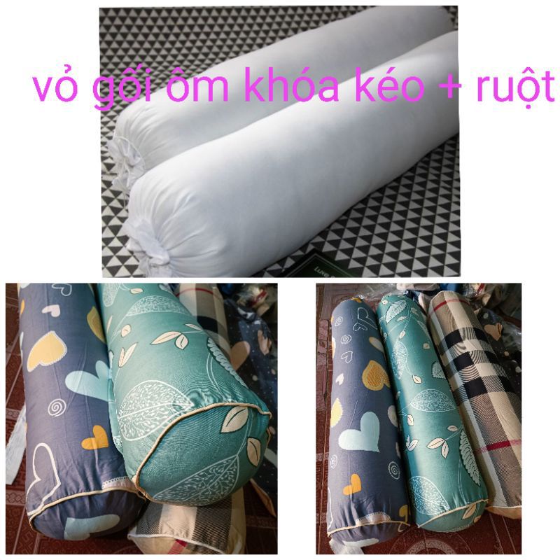 ( 1vỏ có khóa kéo cao cấp + 1 ruột bông trắng)  Gối ôm  cotton 100cm