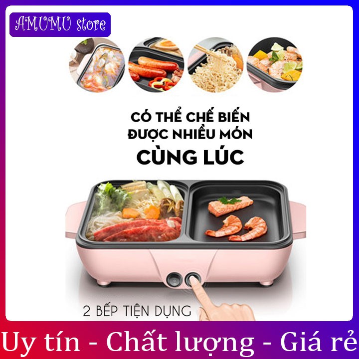 Bếp lẩu nướng 2 trong 1 mini - Bếp lẩu nướng gia đình - Bếp điện đa năng cofy