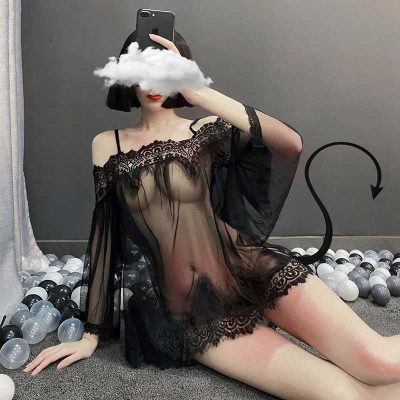 Đồ ngủ nữ sexy váy choàng hai dây đen xuyên thấu gợi cảm 1818 | BigBuy360 - bigbuy360.vn