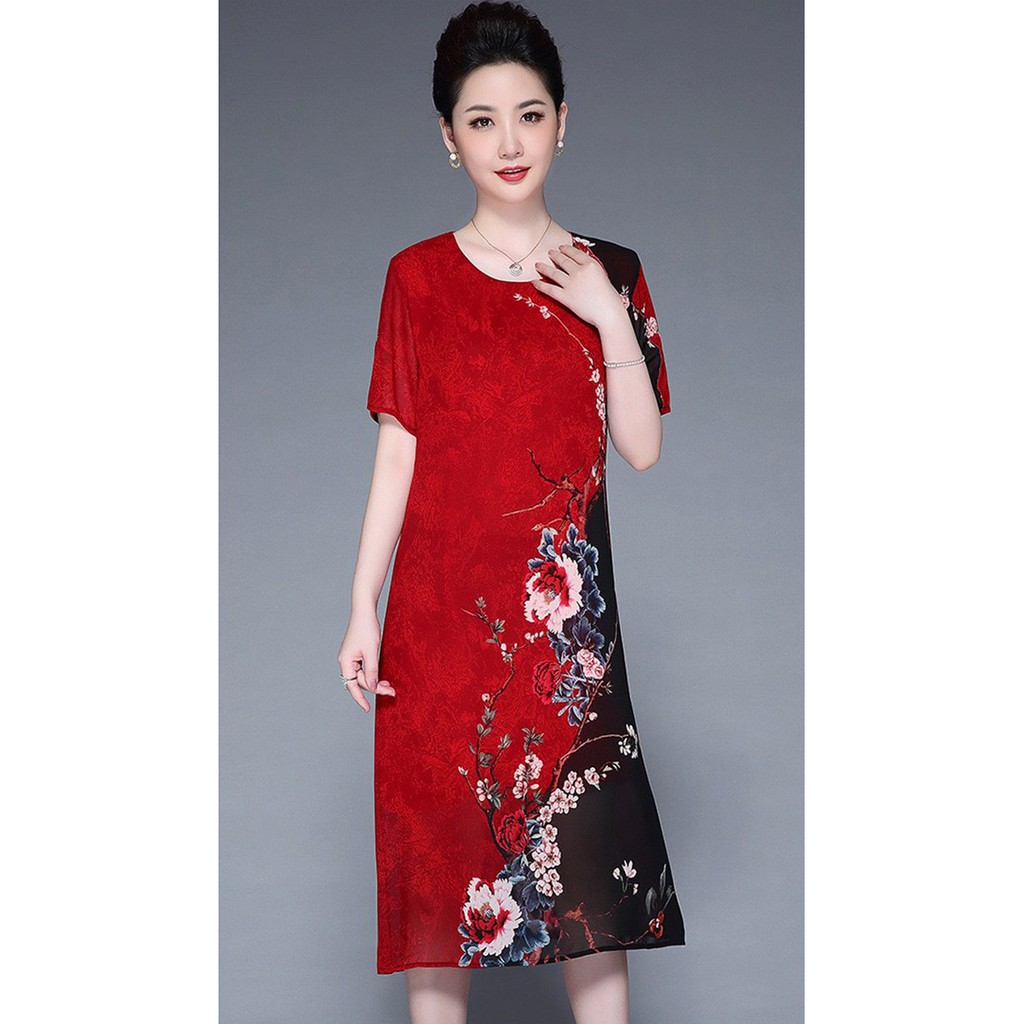 ĐẦM BIGSIZE (M-4XL) SUÔNG LỤA HOA - ĐẦM SUÔNG SIZE TO U40 U50 U60 U70