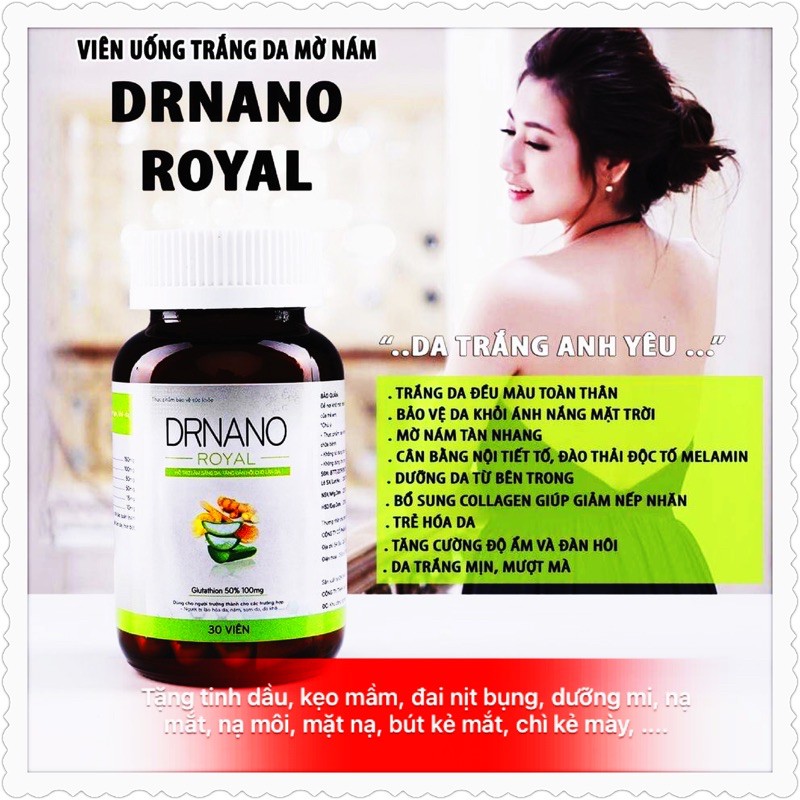 {Chính Hãng + Mua 1 tặng 3} VIÊN UỐNG TRẮNG DA DRNANO ROYAL MINH LADY BEAUTY tặng nạ mắt + nạ môi + bút kẻ mắt, fee ship