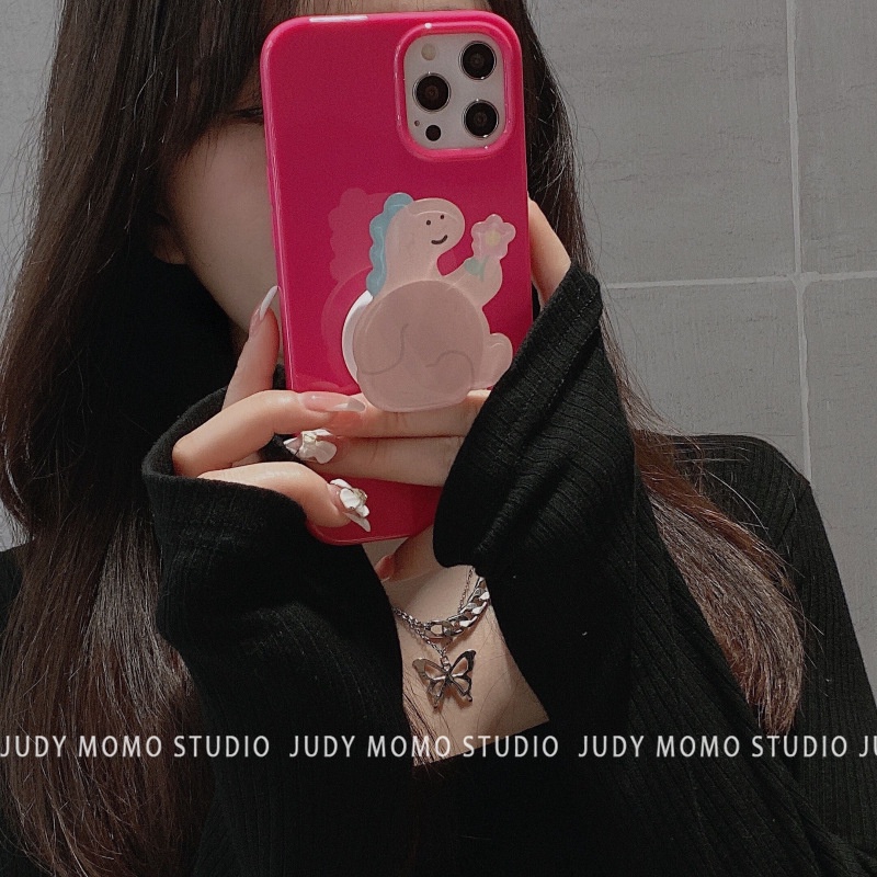 Ốp Điện Thoại Màu Kẹo Có Giá Đỡ Hình Khủng Long Cho Iphone 11 8 7 Plus SE2 XS XR 12 13 PRO MAX