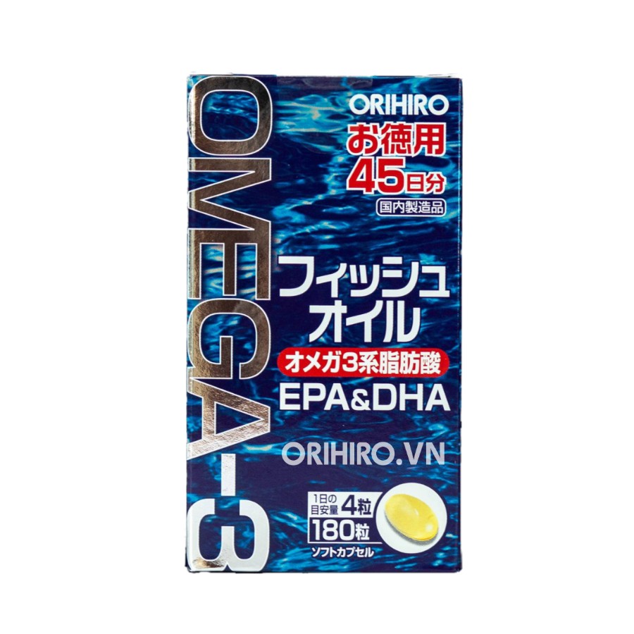 Dầu cá Omega 3, EPA & DHA, Orihiro 180 viên - hỗ trợ giúp bổ não, sáng mắt, bảo vệ hệ tim mạch