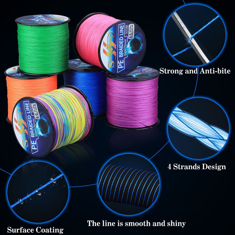 Sougayilang 4 Strands Braided Fishing Line 0.6-8.0# 300M PE 6.3-32.8kg Multifilament Smooth