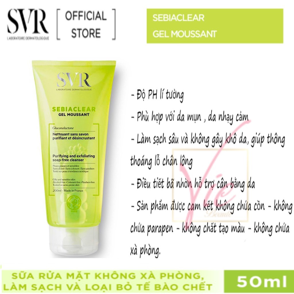 SVR Sebiaclear Gel Moussant làm sạch & loại bỏ tế bào chết SVR SEBIACLEAR Gel Moussant 55ml