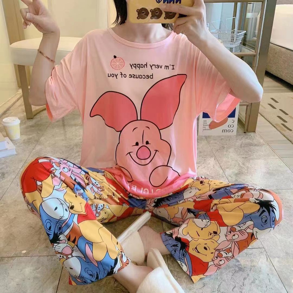 Đồ bộ nữ quần dài bigsize TOZZO mặc ở nhà mùa hè dễ thương cute chất thun cotton BCD03