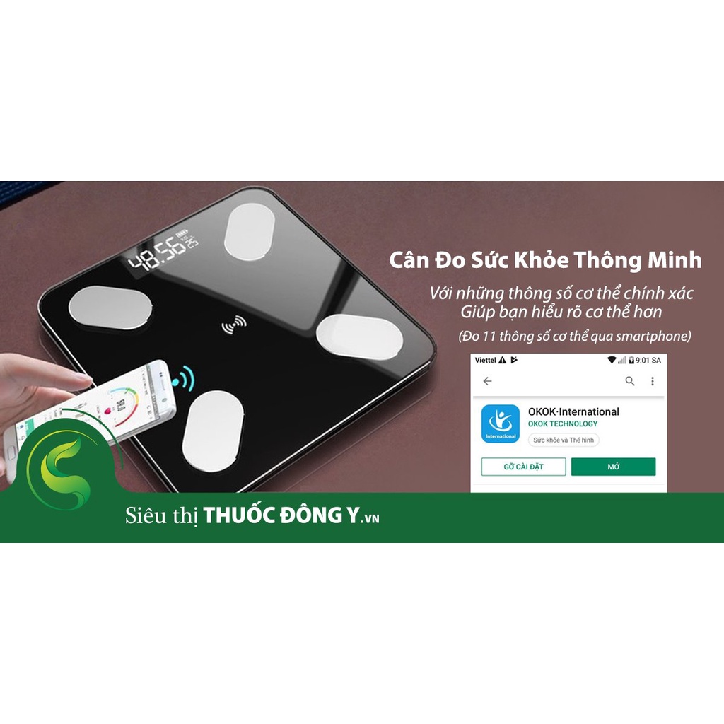 Cân sức khỏe điện tử thông minh kết nối Blutooth phân tích cơ thể Perfect, cân đo độ béo, mỡ, lượng nước