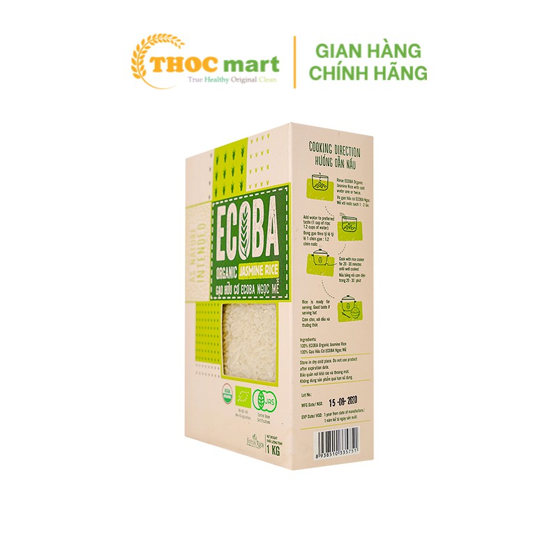 Gạo trắng Ngọc Mễ Ecoba / gạo hữu cơ cao cấp hộp 1kg