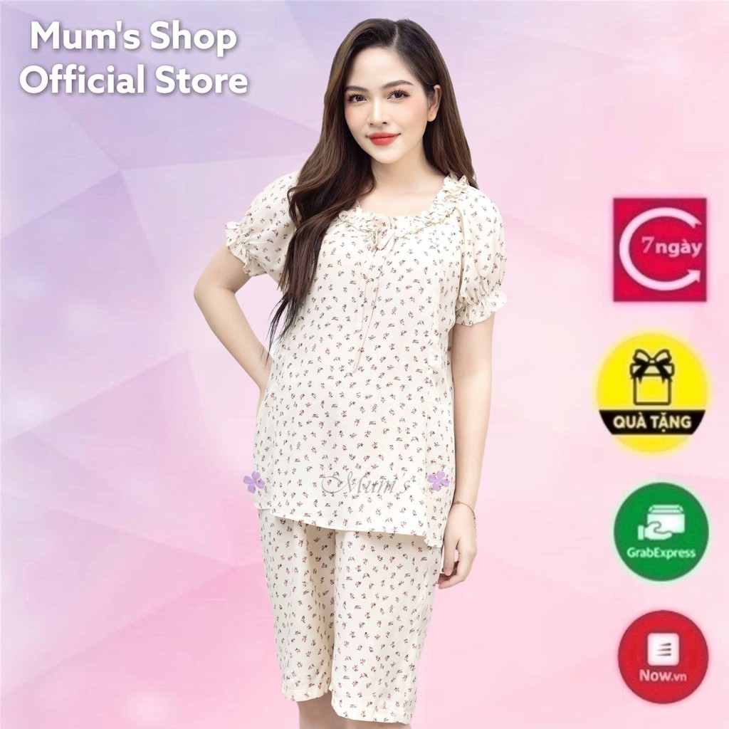 Đồ bộ bầu và sau sinh  FREESHIP  bộ đũi be hoa nhí có khóa ngực sau sinh