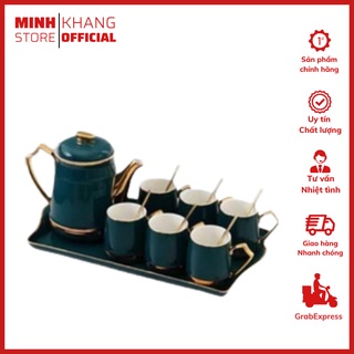 Bộ Ấm Chén Phong Cách Châu Âu Màu Xanh Cổ Vịt Sang Trọng.