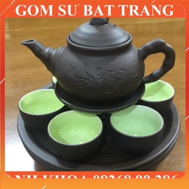 Ấm chén tử sa dáng rồng khay đôi - Gốm sứ Bát Tràng Anh Khoa
