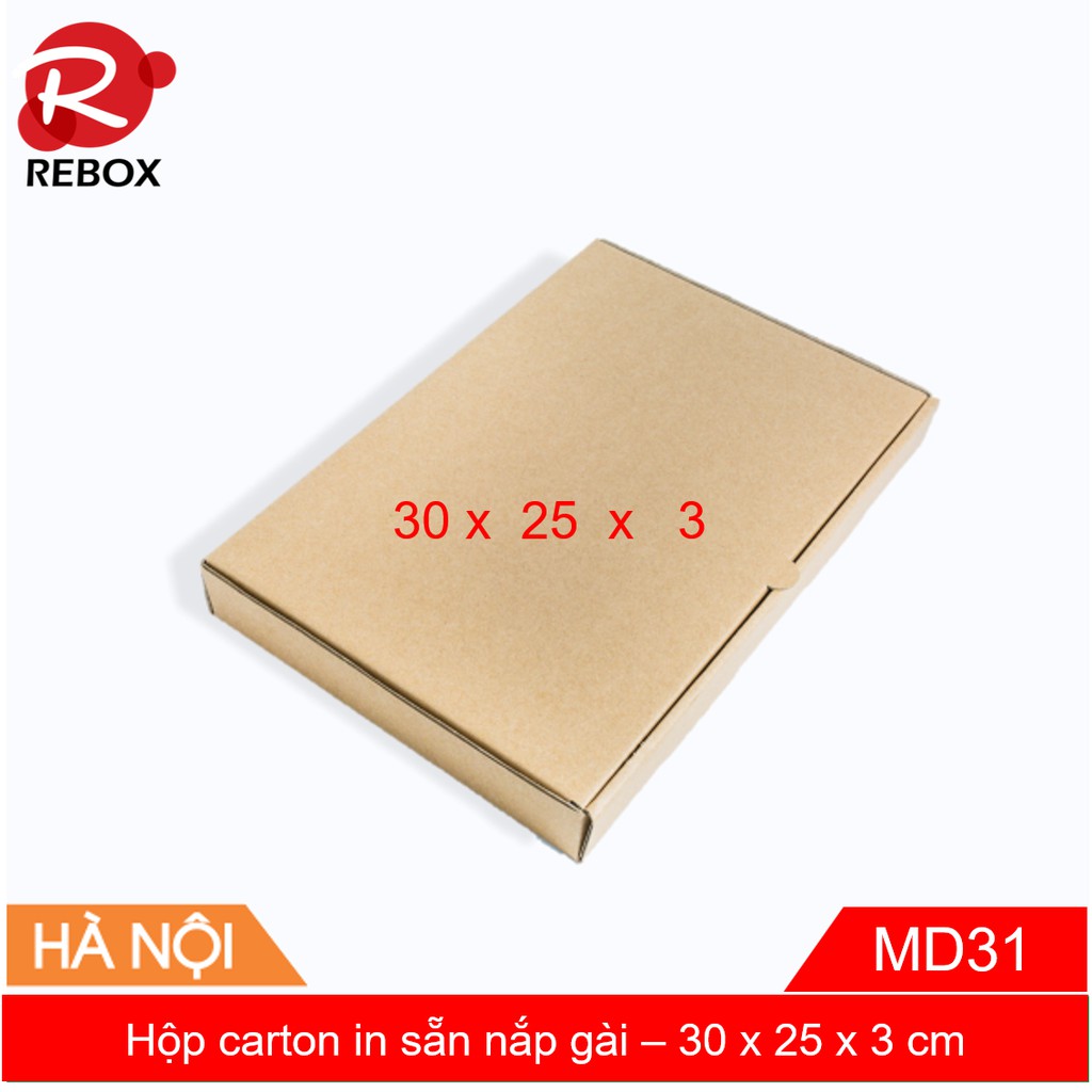 Hộp Carton 30x25x3 - 50 hộp trơn gói hàng quần áo nắp cài giá xưởng (ảnh thật)