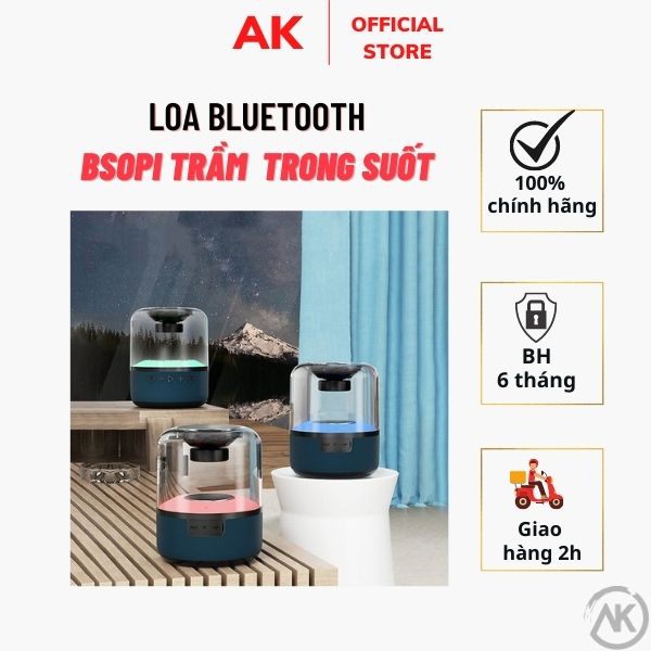 Loa Bluetooth  Free Ship  Loa Bluetooth Bsopi Siêu Trầm Lồng Trong Suốt