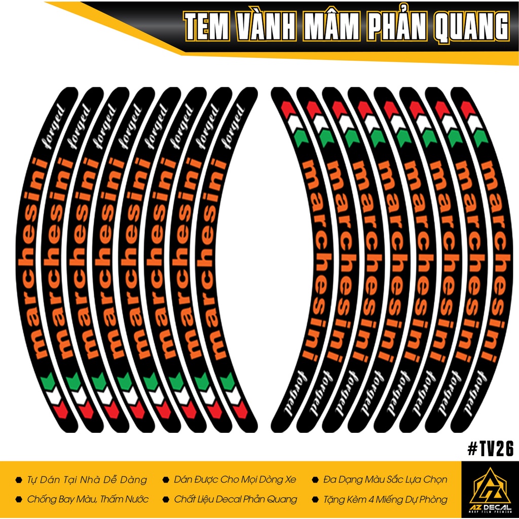 Tem Dán Mâm Marchesini Phản Quang | TV26 | Decal Dán Vành Xe Máy Chống Nước, Bền Màu, Bám Dính Chắc