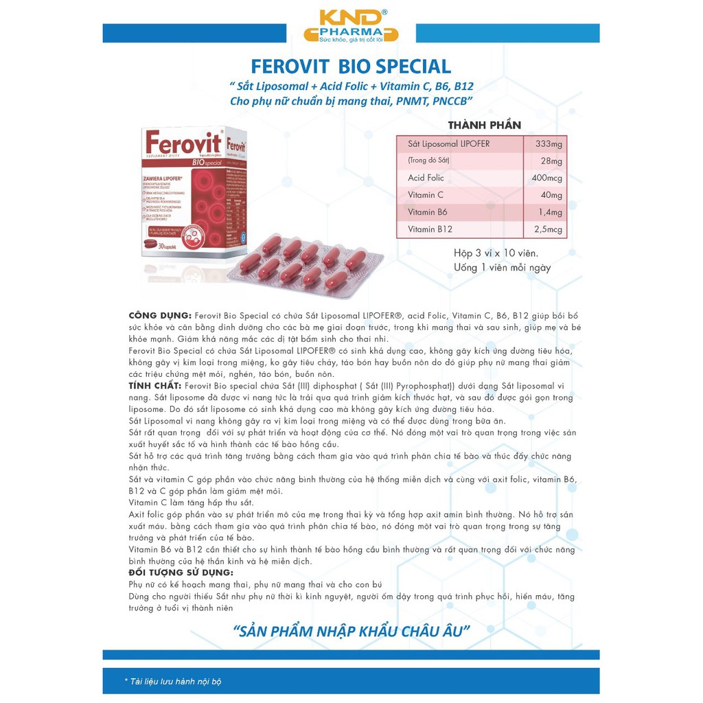 FEROVIT - Viên uống bổ sung sắt sinh học Lipofer cho bà bầu, người thiếu máu