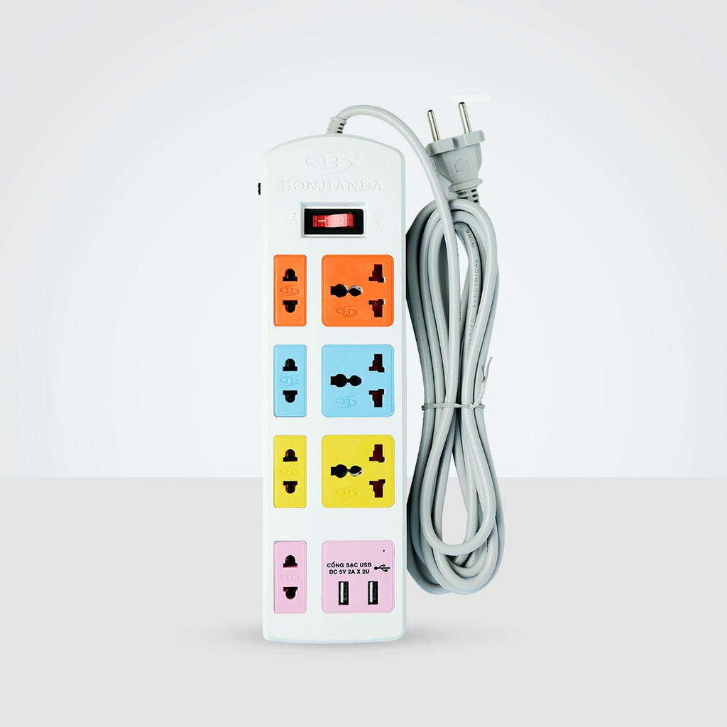 Ổ cắm điện đa năng có USB Honjianda 0448B 3.300W dây 3 mét an toàn chống quá tải
