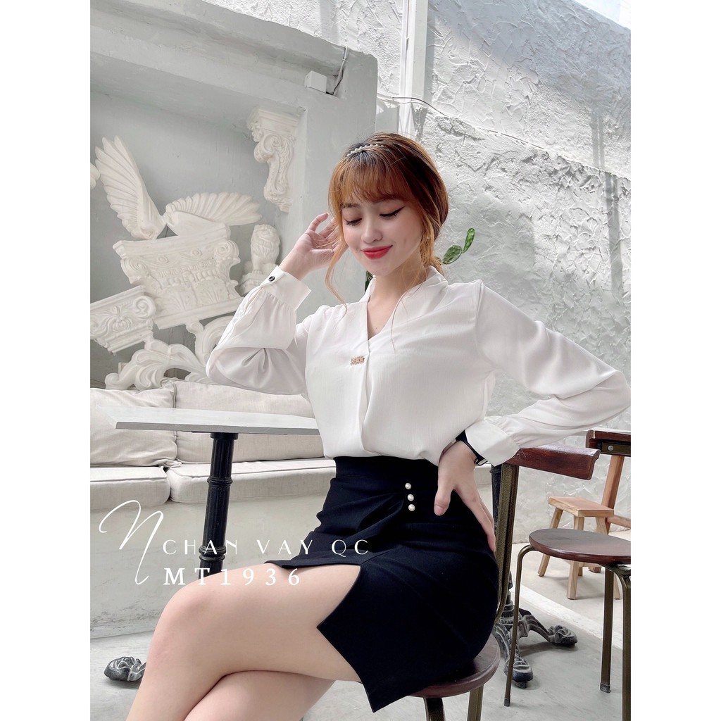 Chân váy công sở nữ chất thun umi cao cấp co giãn phom ôm dáng ôm body phối kiểu xẻ tà đính cườm dễ thương 🛑 Chân váy MT