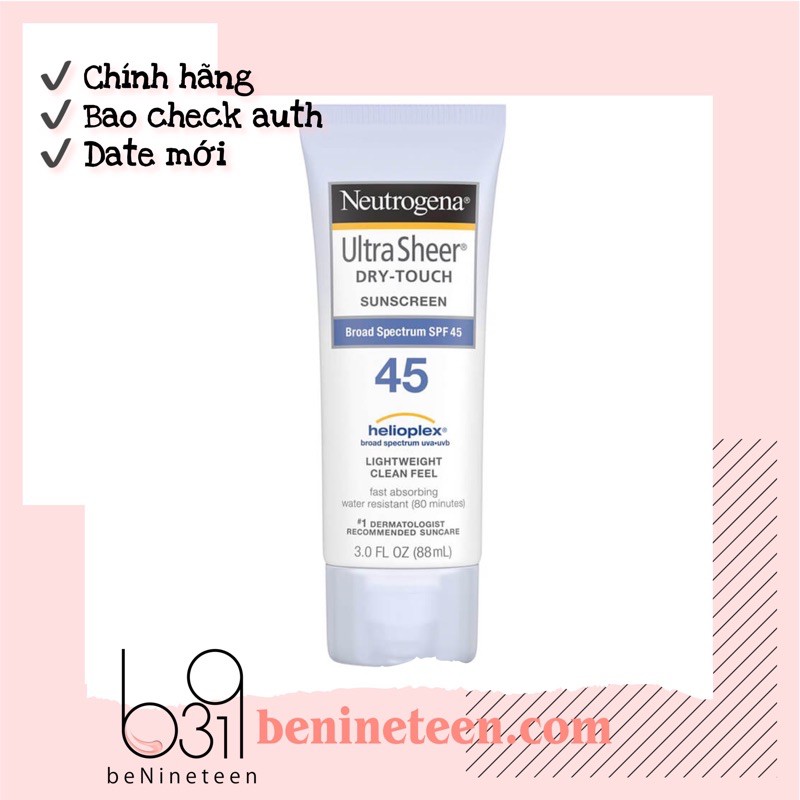 [THANH LÝ] Kem Chống Nắng Toàn Thân Neutrogena Ultra Sheer Dry-Touch Sunscreen SPF 45 Không Gây Bóng Nhờn [BeNineteen]