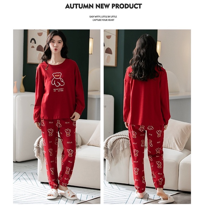 Đồ mặc nhà nữ tay dài quần dài trẻ trung chất thun cotton 100% BA5113 | BigBuy360 - bigbuy360.vn