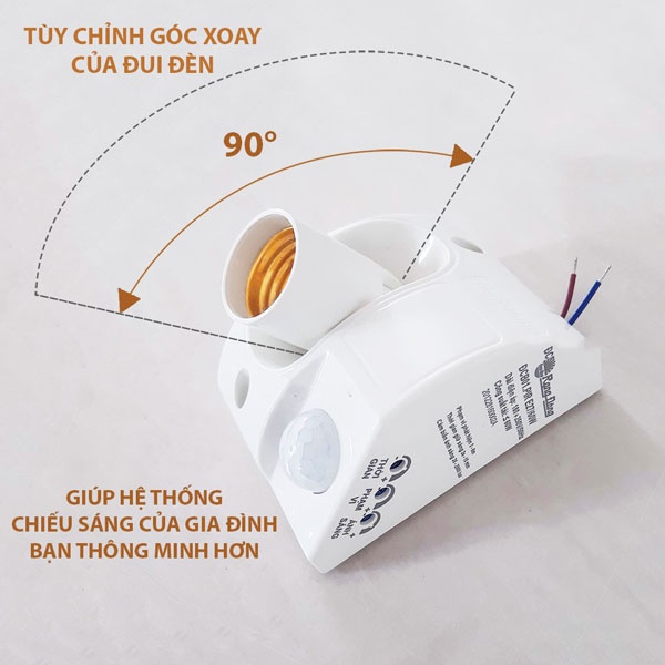 Đui đèn CẢM BIẾN E27 chuyển động Rạng Đông hồng ngoại tự động bật tắt (Model: DCB01-PIR)