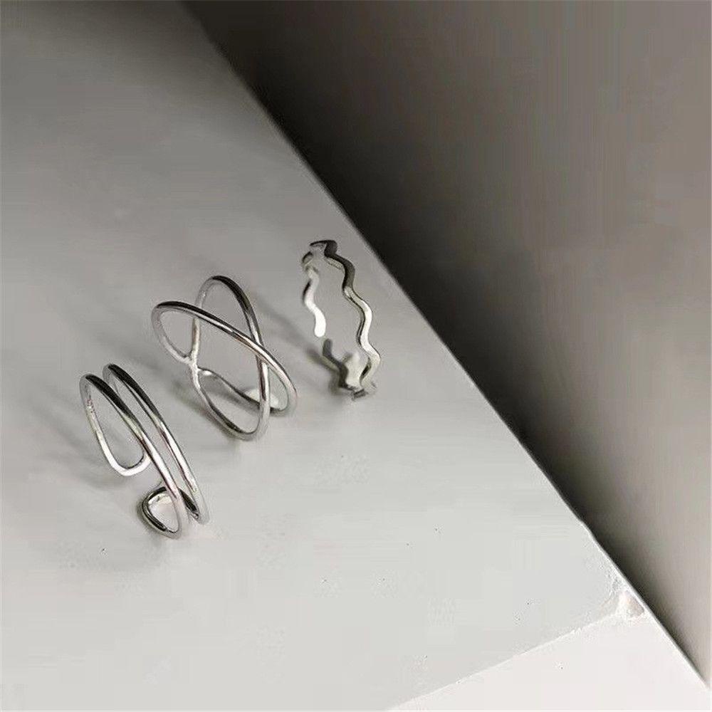 Bộ 3 Nhẫn Màu Sắc Bạc Thiết Kế Tối Giản Cho Nữ