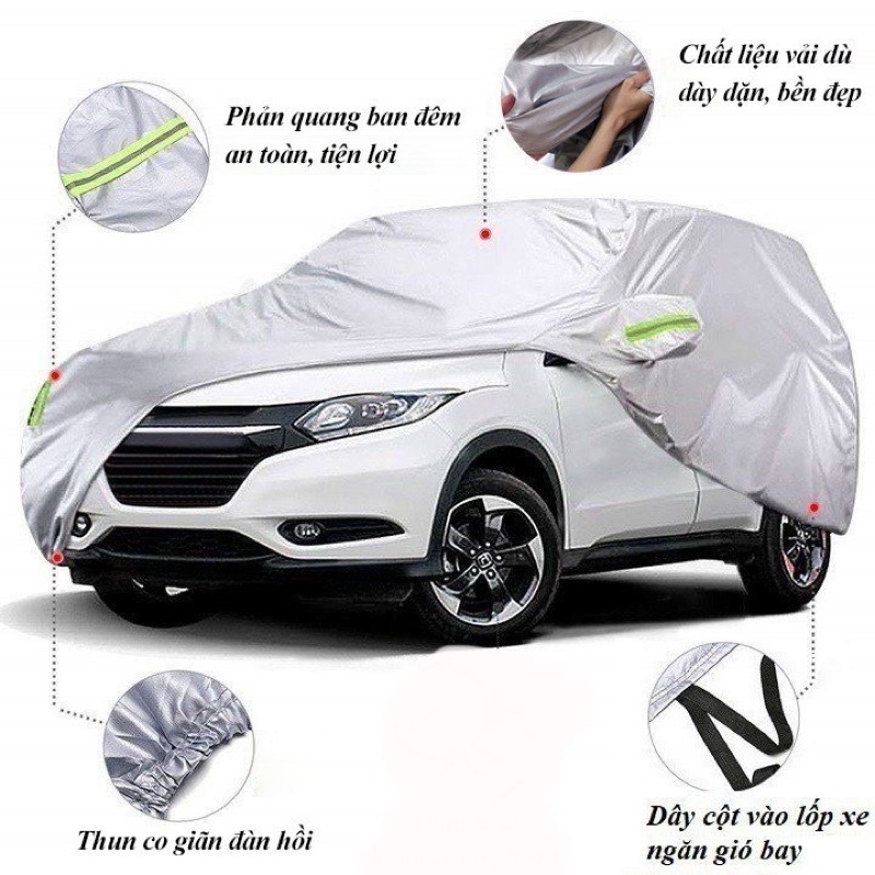 Bạt phủ trùm ô tô vải dù Oxford cao cấp Carcare tráng nhôm cách nhiệt chống nắng mưa bụi cho xe 4, 5, 7 chỗ, xe bán tải