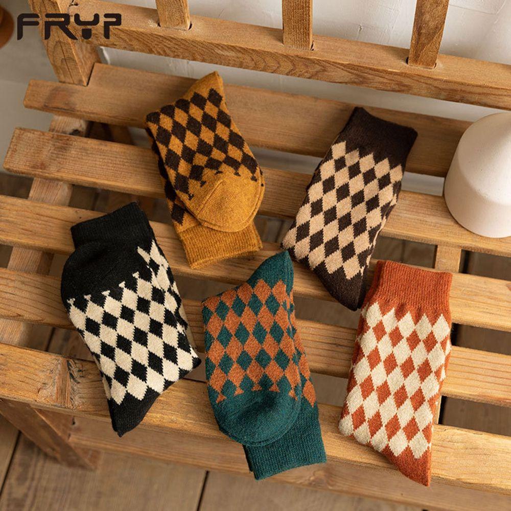 Vớ Mùa Đông Dày Dặn Thoải Mái Họa Tiết Lưới Hình Thoi VANES1 Phong Cách Anh Quốc Cổ Điển Cho Nữ