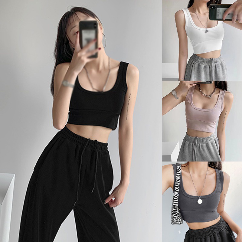 Áo Tank Top Thể Thao Sát Nách Màu Sắc Thanh Lịch Có Mút Đệm Ngực