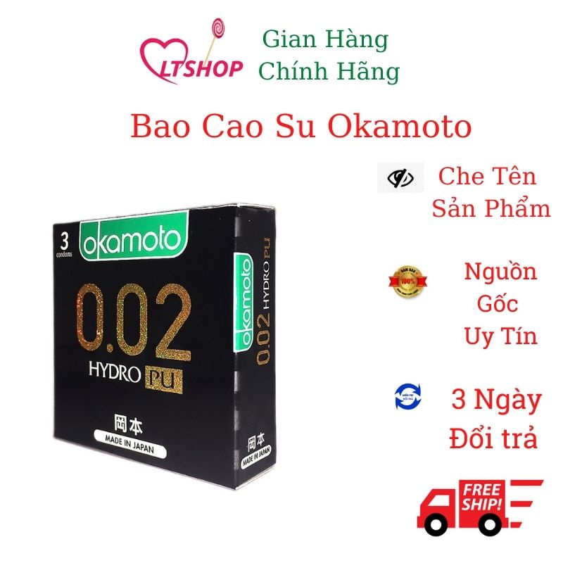 Bao Cao Su  Okamoto 0.02 PU siêu mỏng truyền nhiệt nhanh  Hộp 3 Cái