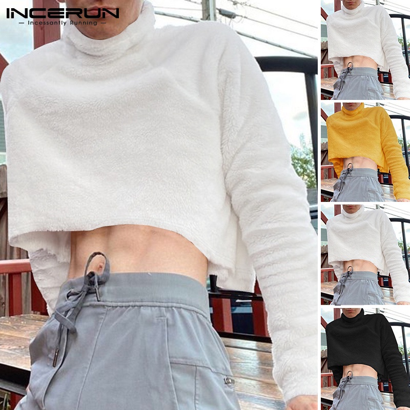 Áo thun crop top INCERUN cho nam dài tay cổ lọ thời trang mùa đông ấm áp
