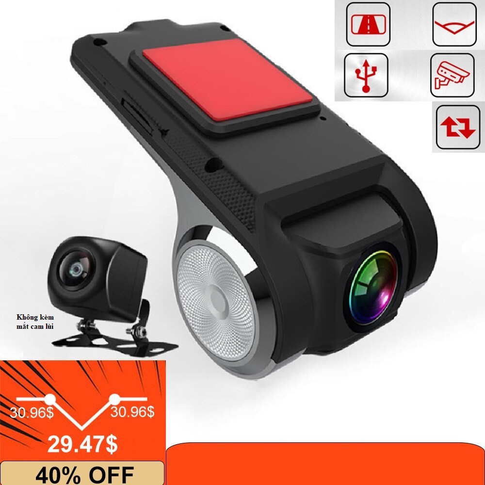 ☾◕Camera Hành Trình Ô Tô, Xe Hơi U2 HD Tích Hợp Màn Hình Android - Cổng USB