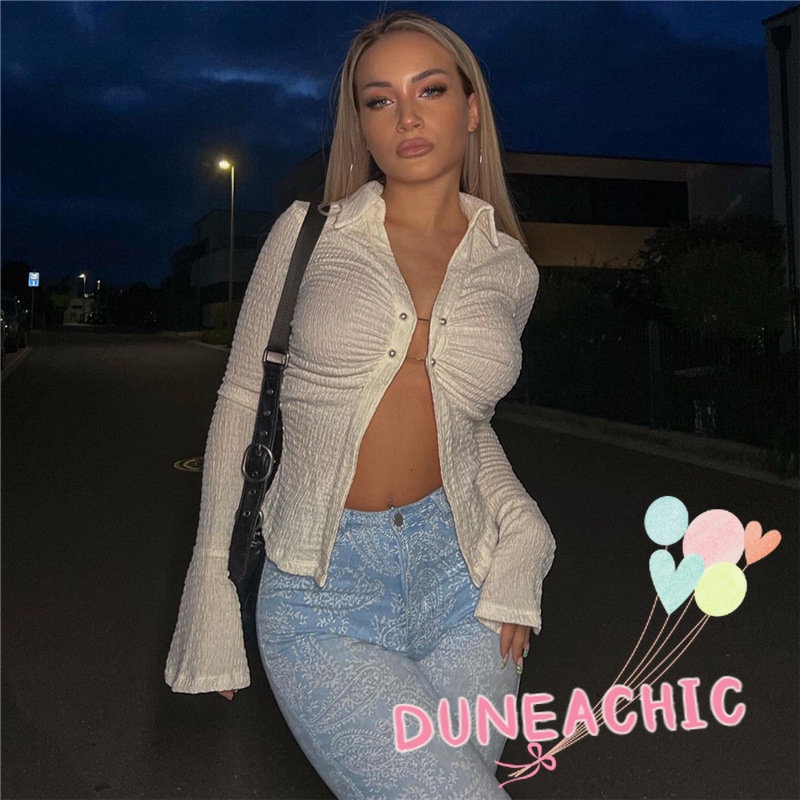 DUNEA Áo Sơ Mi Dài Tay Cổ Bẻ Xinh Xắn Dành Cho Nữ