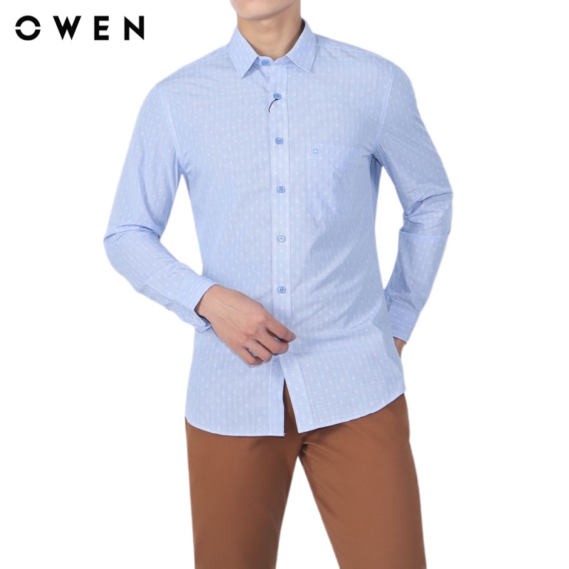 Áo sơ mi dài tay nam Owen Bamboo Regular Fit Xanh họa tiết - AR20616DT