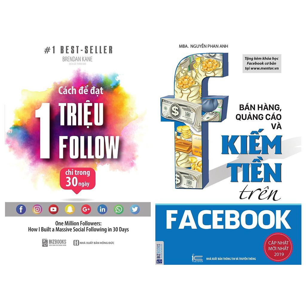 Sách - Combo 2 cuốn : Cách Để Đạt 1 Triệu Follow + Bán hàng, quảng cáo và kiếm tiền trên Facebook Tặng Sổ Tay