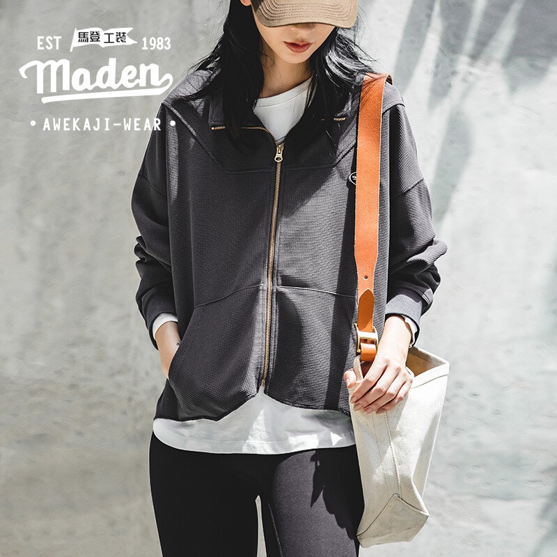 Áo khoác MADEN cổ đứng cao nửa có khóa kéo thời trang màu thu cho nữ