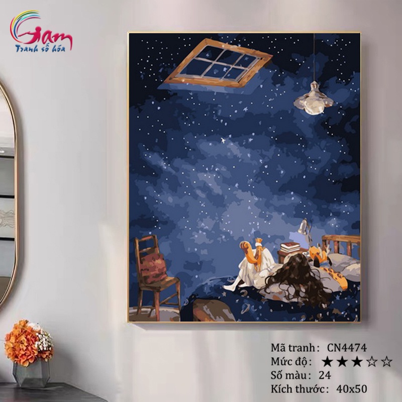 Tranh tô màu theo số Gam Cô gái độc thân đã căng khung 40x50cm CN4474