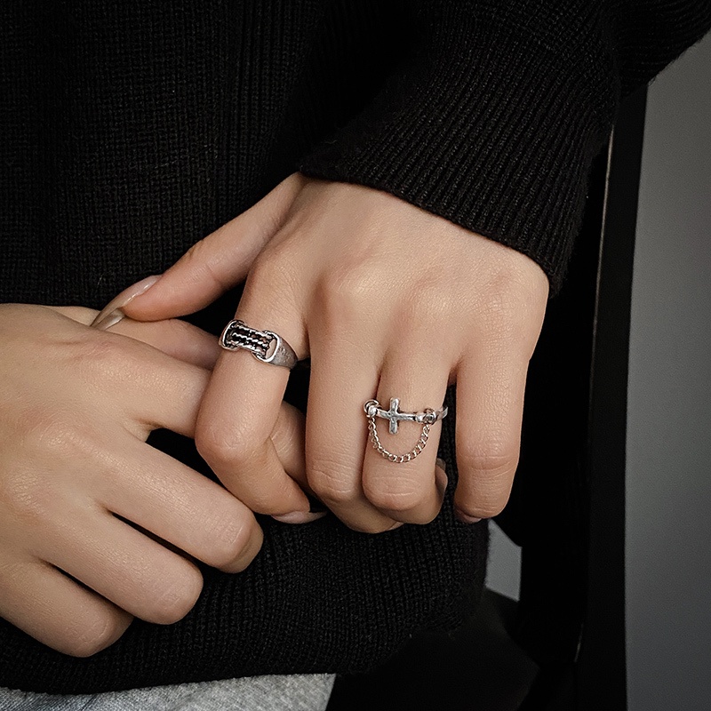 Nhẫn Hở Chất Liệu Thép Titan Hình Thánh Giá Phong Cách Hip Hop Cho Nữ